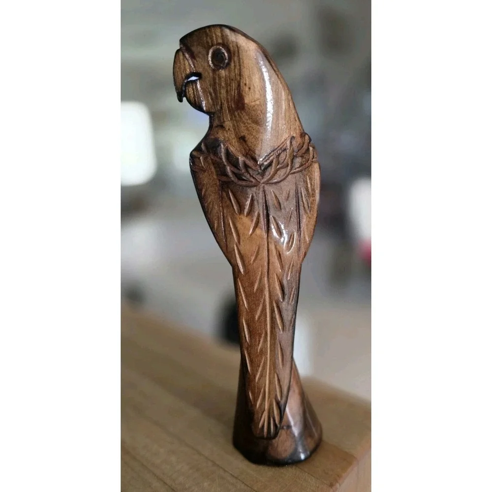 Hand‎ Carved Wooden Brown Parrot Figurine 7